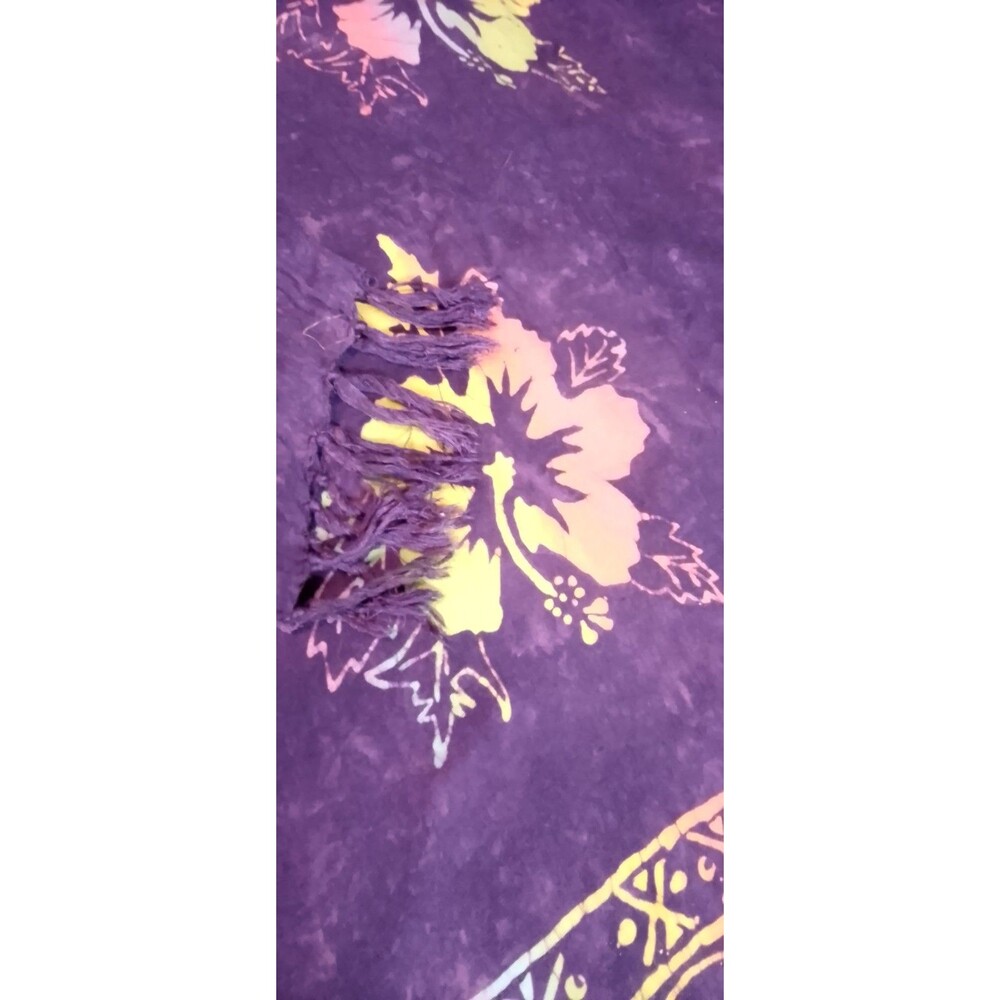 Handmade Indonesian Batik Rayon Fringe Cardigan Hibiscus Floral Cover Up Medium - Picture 10 of 11